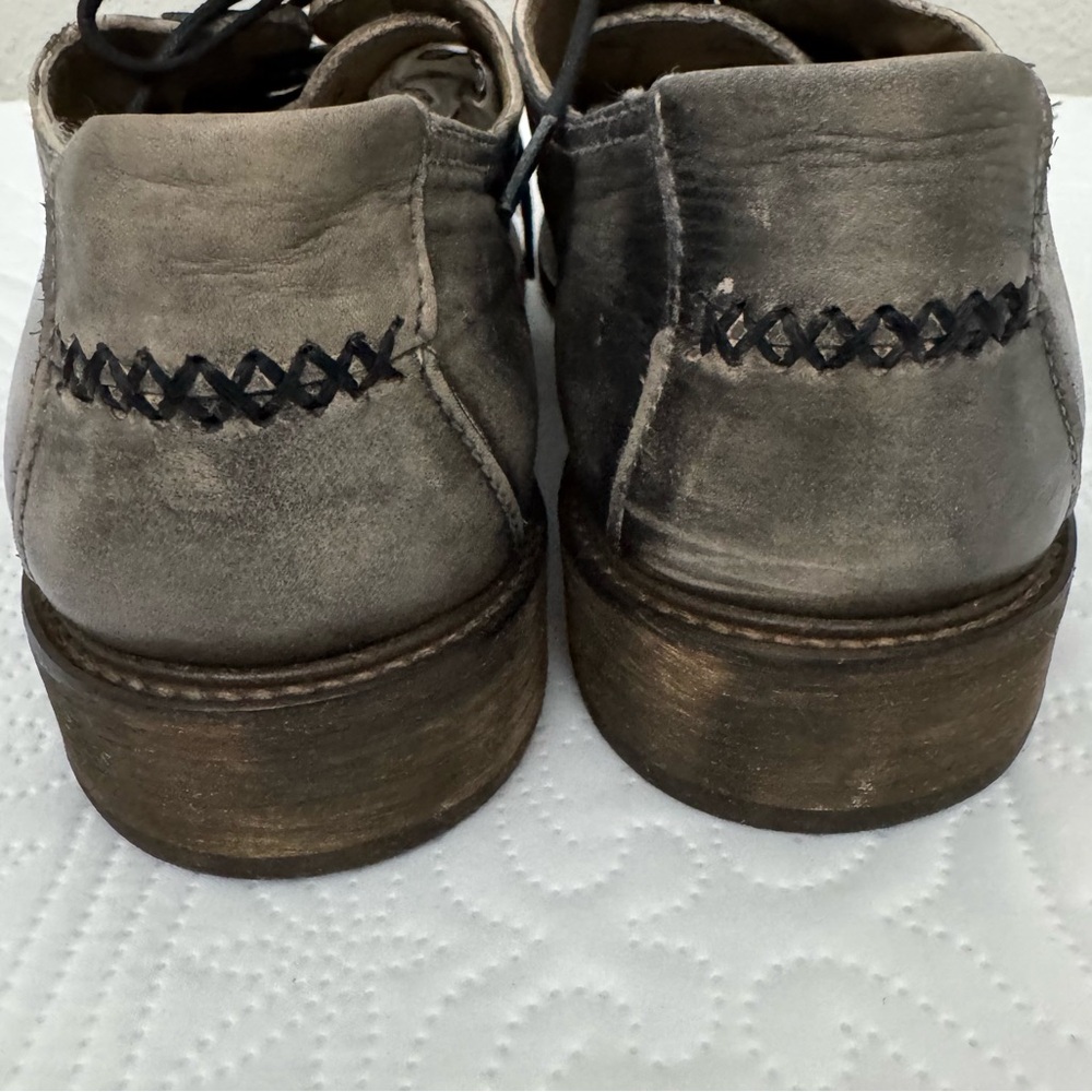 John Fluevog Grant Leather Derby Shoes Washed Black Distressed Finish Size 11 - Picture 9 of 15